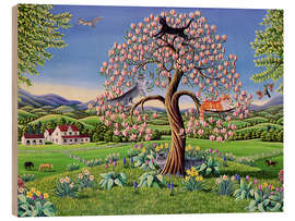 Wood print Cats in a magnolia tree - Liz Wright