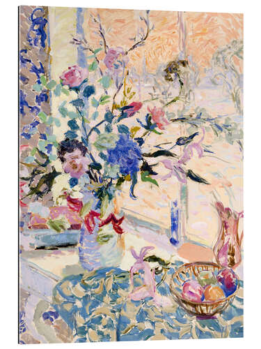 Gallery print Flowers at the window, evening light, snow outside