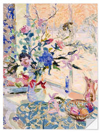 Wall sticker Flowers at the window, evening light, snow outside - Hugo Grenville