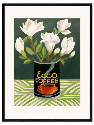 Gerahmter Kunstdruck Weiße Magnolie in alter Kaffeedose