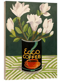 Holzbild Weiße Magnolie in alter Kaffeedose