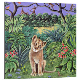 Aluminium print Lion cub and mouse - Liz Wright