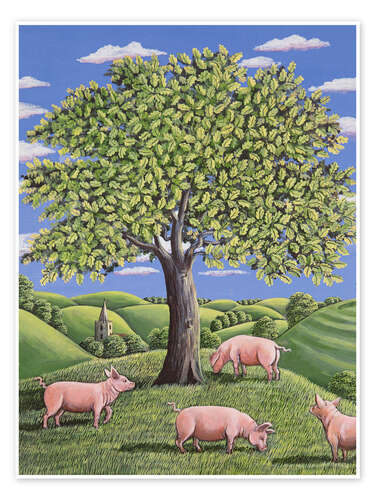 Póster Pigs under an oak tree
