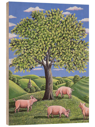 Wood print Pigs under an oak tree