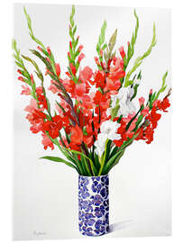 Acrylglasbild Rote und weiße Gladioli