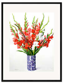 Gerahmter Kunstdruck Rote und weiße Gladioli