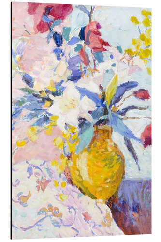 Cuadro de aluminio Still life with lilies and yellow vase