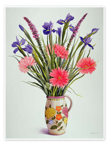 Poster Iris and gerbera in a Dutch jug
