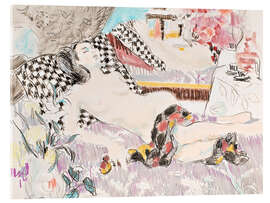 Acrylic print Reclining Nude with Chequered Pillow - Hugo Grenville