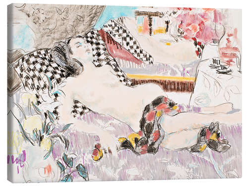 Tableau sur toile Reclining Nude with Chequered Pillow