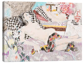 Tableau sur toile Reclining Nude with Chequered Pillow - Hugo Grenville