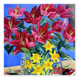 Wall print Magenta Lilies and Daffodils - Christopher Ryland