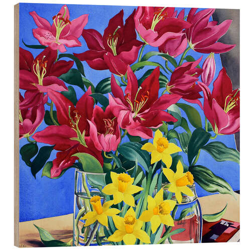 Obraz na drewnie Magenta Lilies and Daffodils