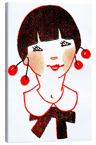 Canvas print Girl with cherries as earrings - Patrice Cartier