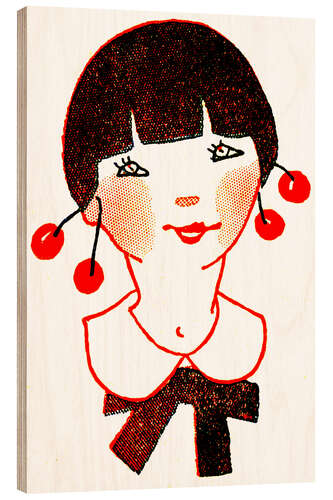 Cuadro de madera Girl with cherries as earrings - Patrice Cartier