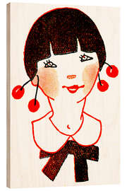 Cuadro de madera Girl with cherries as earrings - Patrice Cartier