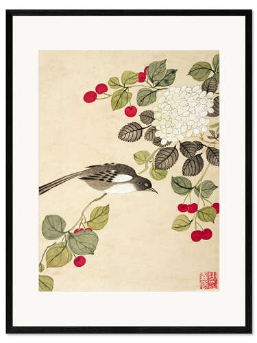 Framed art print Bird and Fruits - Wang Gouchen