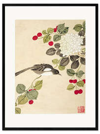 Framed art print Bird and Fruits - Wang Gouchen