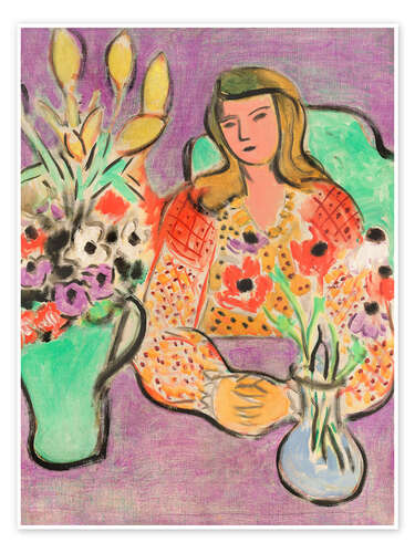 Plakat Young woman with anemones on a purple background, 1944
