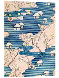 Akryylilasitaulu Kimono design: Cottages with rivers and cherry blossoms