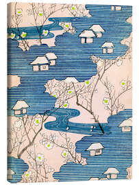 Leinwandbild Kimono-Design: Cottages mit Flüssen und Kirschblüten