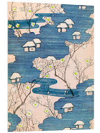 Hartschaumbild Kimono-Design: Cottages mit Flüssen und Kirschblüten