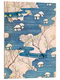 Gallery Print Kimono-Design: Cottages mit Flüssen und Kirschblüten
