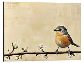 Alubild Rotkehlchen auf Blumenzweig - TAlex