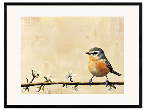 Framed art print Spring Robin Bird on Flower Branch