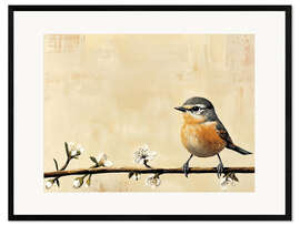 Framed art print Spring Robin Bird on Flower Branch - TAlex