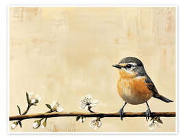 Taulu Spring Robin Bird on Flower Branch - TAlex