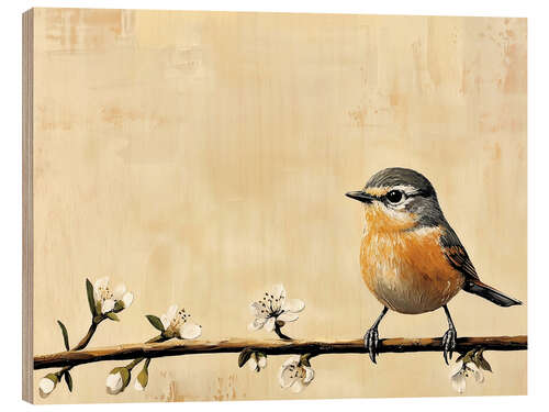 Wood print Spring Robin Bird on Flower Branch
