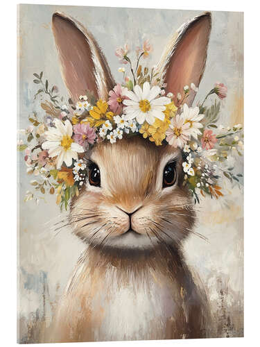 Akrylglastavla Vintage Easter Bunny with Floral Wreath