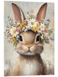 Akryylilasitaulu Vintage Easter Bunny with Floral Wreath - TAlex