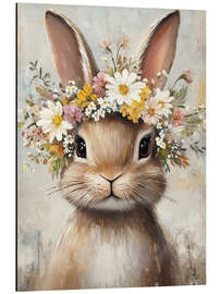 Aluminium print Vintage Easter Bunny with Floral Wreath
