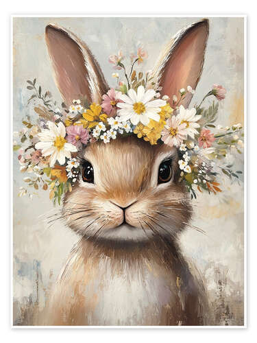 Poster Vintage Easter Bunny with Floral Wreath