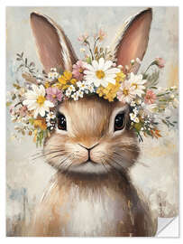 Adesivo murale Vintage Easter Bunny with Floral Wreath
