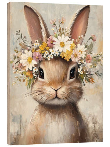 Puutaulu Vintage Easter Bunny with Floral Wreath