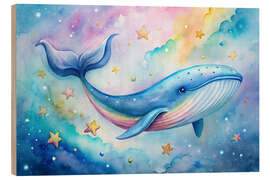 Trätavla Whale in an ocean of stars and clouds I - nobelart