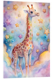 Obraz na szkle akrylowym Giraffe in the world of clouds and stars - nobelart