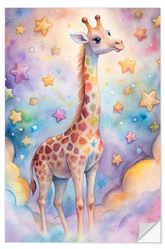 Wandsticker Giraffe in der Welt der Wolken und Sterne