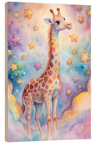 Trätavla Giraffe in the world of clouds and stars