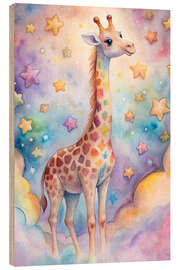 Trätavla Giraffe in the world of clouds and stars - nobelart