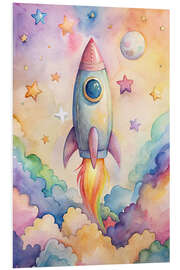 Print på skumplade Watercolour rocket
