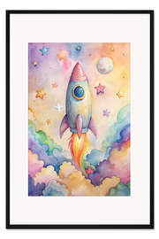 Gerahmter Kunstdruck Aquarellrakete