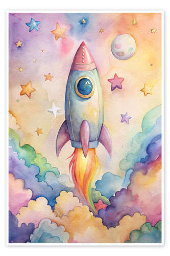 Poster Watercolour rocket