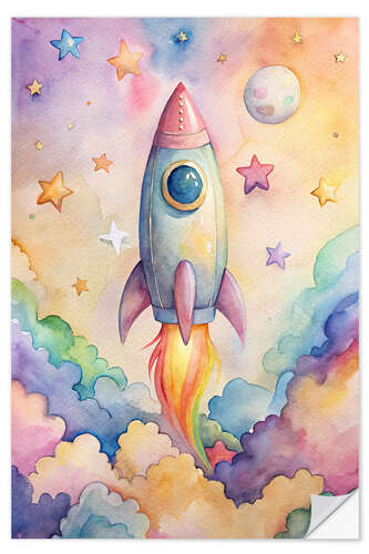 Vinilo para la pared Watercolour rocket