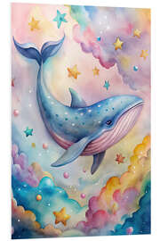 Quadro em PVC Whale in an ocean of stars and clouds II - nobelart