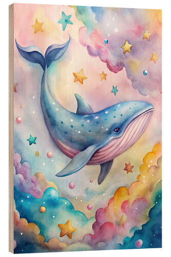 Trätavla Whale in an ocean of stars and clouds II
