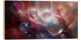 Tableau en bois Featherlight - Soap bubbles and a feather - Annette Schmucker